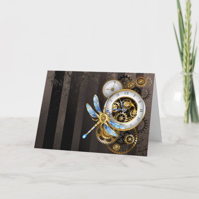 Tarjeta Diales de Steampunk con libélula (Anverso)