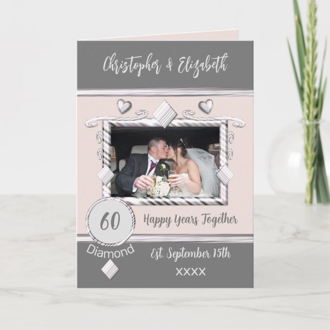 Tarjeta Diamante 60° aniversario añadir nombres de fotos g (Anverso)