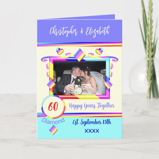 Tarjeta Diamante 60° aniversario añadir nombres de fotos m (Anverso)