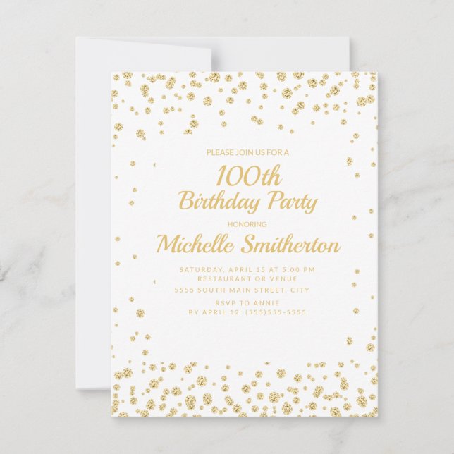 Tarjeta Diamante de Oro Blanco Cumpleaños 100 de Mujer (Anverso)