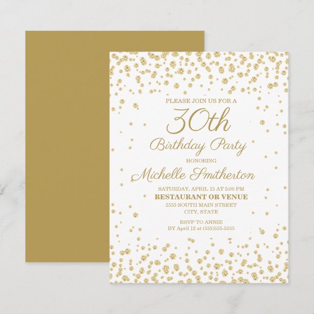 Tarjeta Diamante de Oro Blanco Cumpleaños 30 de Mujeres (Anverso / Reverso)