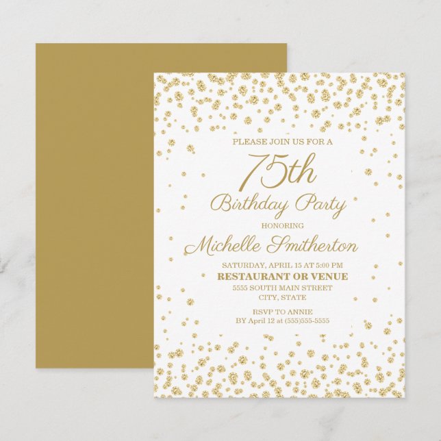 Tarjeta Diamante de Oro Blanco Cumpleaños 75 de Mujer (Anverso / Reverso)