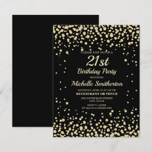 Tarjeta Diamante de oro negro Glitter Cumpleaños 21 para m
