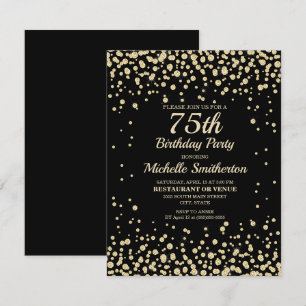 Tarjeta Diamante de Oro Negro Glitter Cumpleaños 75 para M