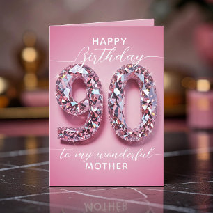 Tarjeta Diamante Rosa Brillante Cumpleaños 90 para Madre