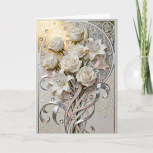 Tarjeta Diamantes y Flores Blancas