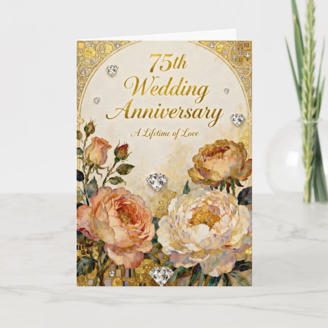 Tarjeta Diamonds and Gold 75th Wedding Anniversary (Anverso)