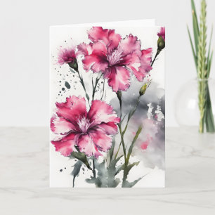 Tarjeta Dianthus - Flores de acuarela