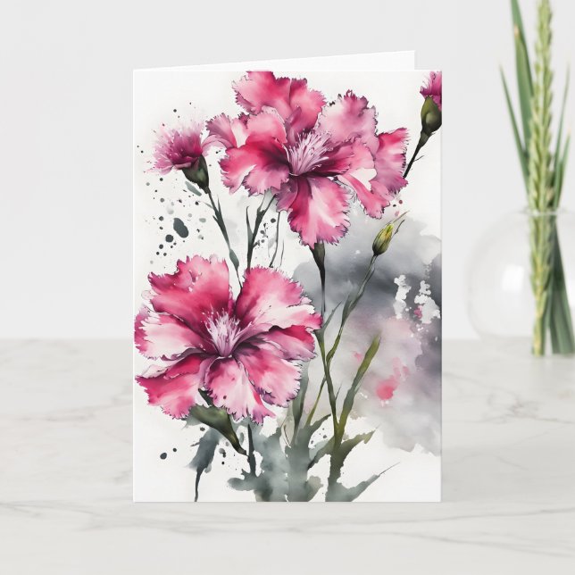 Tarjeta Dianthus - Watercolor flowers (Anverso)