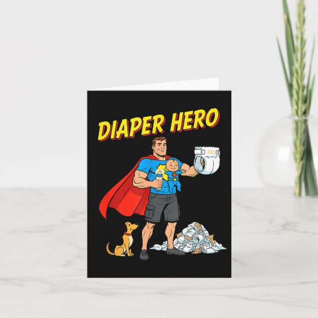 Tarjeta Diaper Hero Funny Cartoon Dad Design For New Fathe (Anverso)