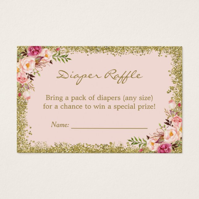 Tarjeta Diaper Raffle Rubor Purpurina de oro rosa  (Anverso)
