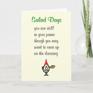 Tarjeta Días de ensalada, poema de cumpleaños divertido