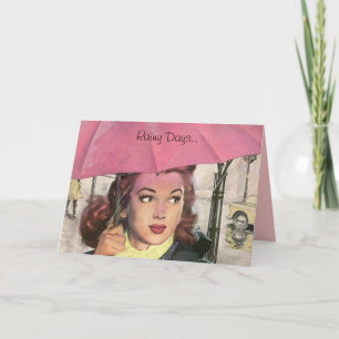 Tarjeta Días de lluvia. ¡Requerir paraguas rosados! Tarjet