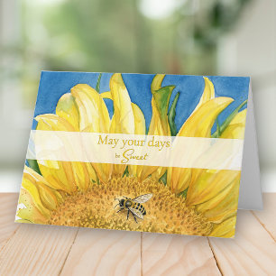 Tarjeta Días dulces de girasol y abeja Rosh Hashaná