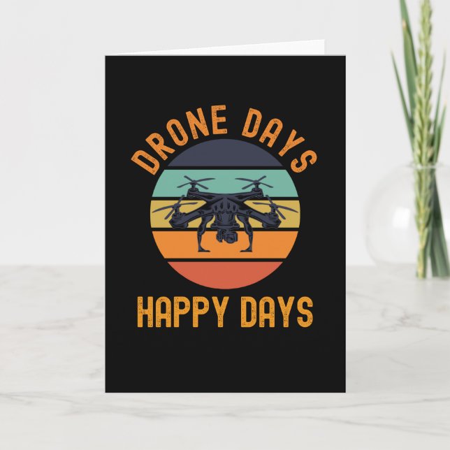 Tarjeta Días felices de los drones Quadcopter Retro (Anverso)