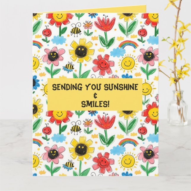 Tarjeta Días felices - Flores alegres y patrones de amigos (flor amarilla)