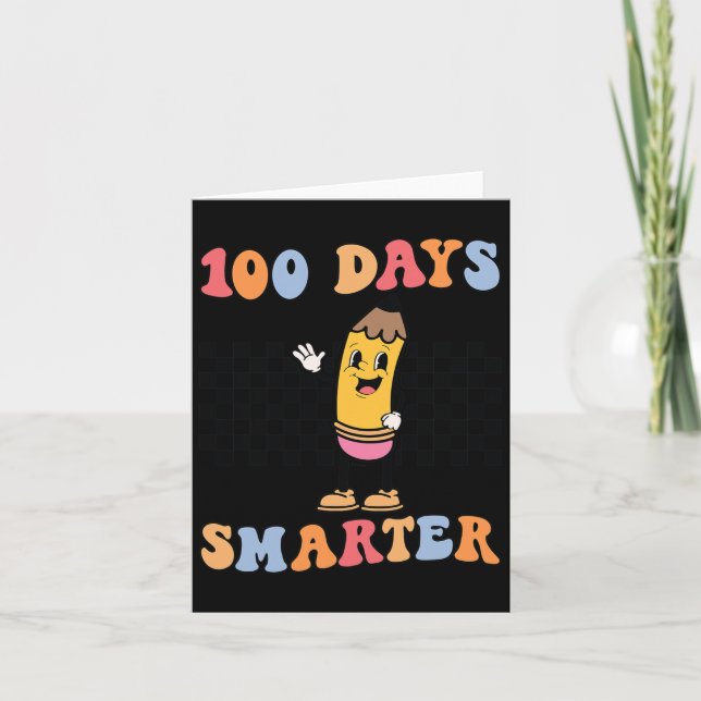 Tarjeta Días Más Inteligentes Lápiz Retro Groovy 100 Días  (Anverso)