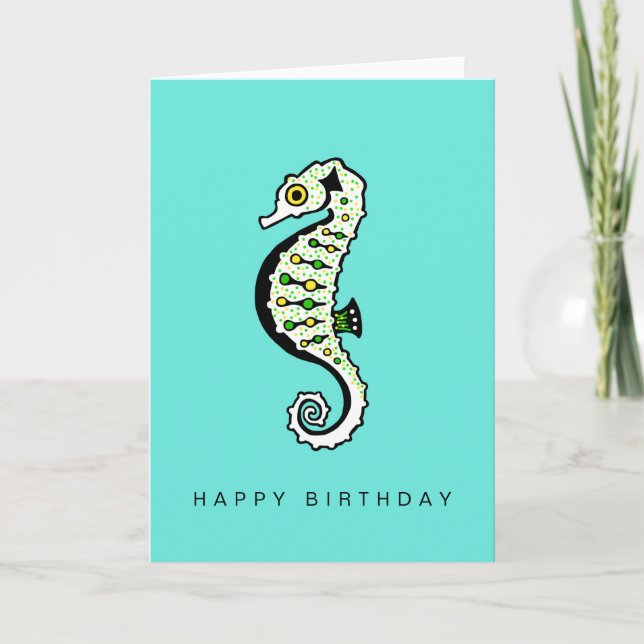 Tarjeta Dibujado a mano - SEAHORSE - Vida silvestre - Aqua (Anverso)