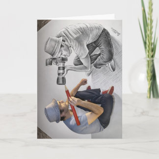 Tarjeta Dibuje a lápiz contra la cámara - arte 3D -