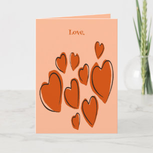 Tarjeta Dibujo a Mano de Corazones Lindos Naranja Romántic