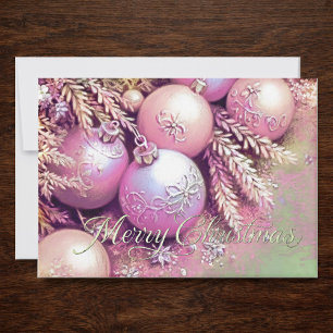 Tarjeta Dibujo a Tiza Suaves Rosados Adornos de Navidad