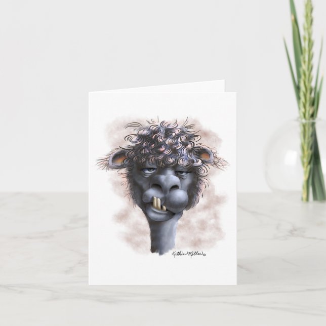 Tarjeta Dibujo Animado de Alpaca Dementada (Anverso)