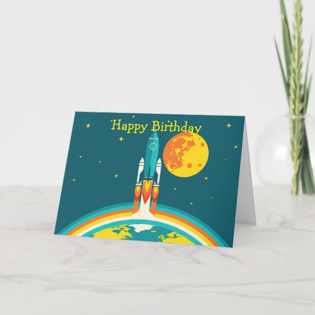 Tarjeta Dibujo animado de cohete espacial lindo (Anverso)