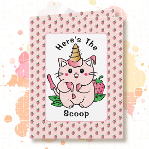 Tarjeta Dibujo Animado de Gato Adorable Helado Dulce Cumpl