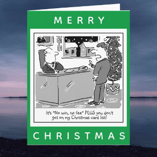 Tarjeta Dibujo animado de Navidad de abogado y cliente