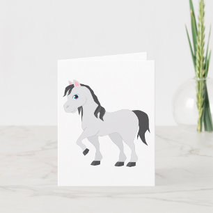Tarjeta Dibujo Animado de Poni Gris Adorable Caballo Capri