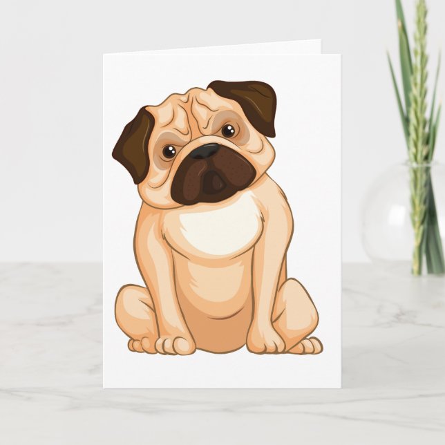Tarjeta Dibujo animado de pug gruñón (Anverso)