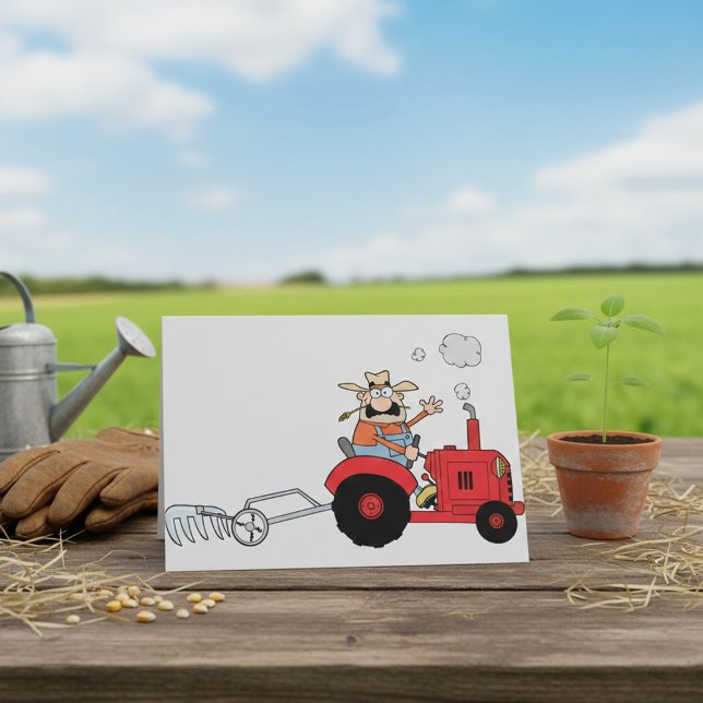 Tarjeta Dibujo Animado de Tractor de Granjero Divertido (Subido por el creador)