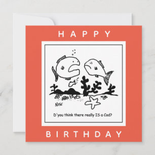 Tarjeta Dibujo animado de un pez que cuestiona si hay un D