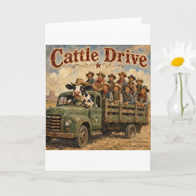 Tarjeta Dibujo Animado de Vaqueros - Vaca Guiando a los Va (Planta pequeña)