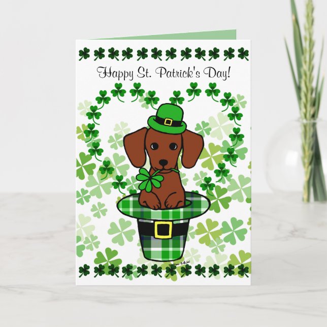 Tarjeta Dibujo animado del Dachshund del día de St Patrick (Anverso)
