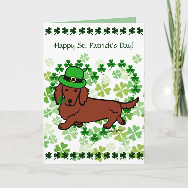 Tarjeta Dibujo animado del Dachshund del día de St Patrick (Anverso)