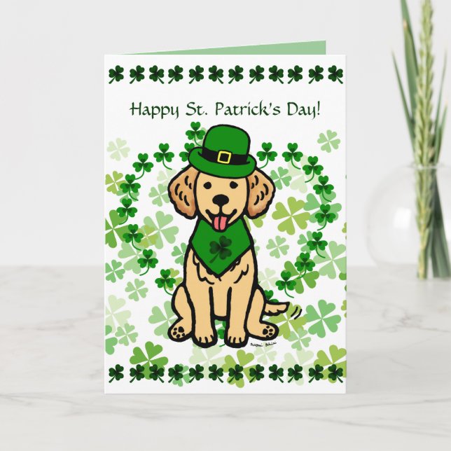 Tarjeta Dibujo animado del golden retriever del día de St (Anverso)