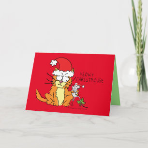 Tarjeta Dibujo Animado Divertido De Navidad Gato Ratón Lin