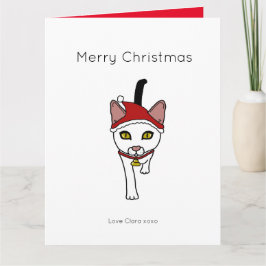Tarjeta Dibujo animado lindo de Navidad Santa Gato