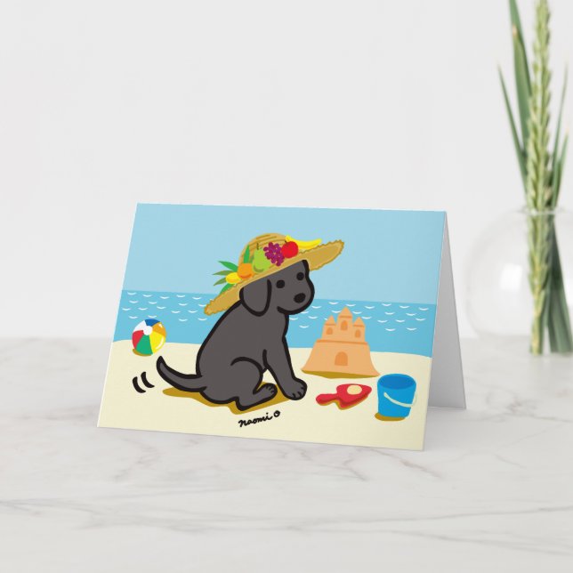 Tarjeta Dibujo animado negro del gorra de paja del perrito (Anverso)