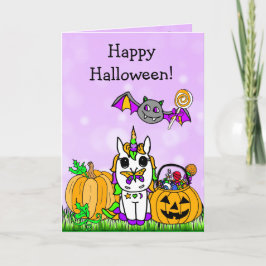 Tarjeta Dibujo animado púrpura del unicornio del feliz