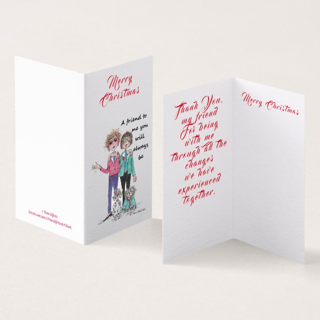 Tarjeta Dibujo de 2 amigos cercanos y sus perros (Interior y exterior)