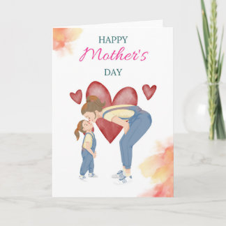 Tarjeta Dibujo de amor entre madre e hija adorable