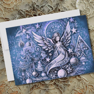 Tarjeta Dibujo de ángel de Navidad con pasteles duros azul
