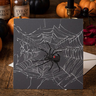 Tarjeta Dibujo de arte de araña viuda negra y telaraña