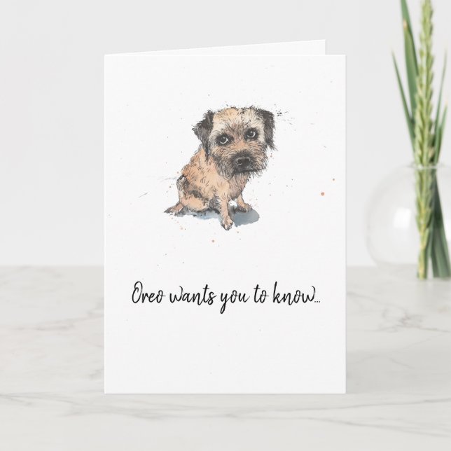 Tarjeta Dibujo de Border Terrier, Día del Padre personaliz (Anverso)