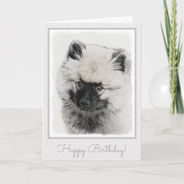 Tarjeta Dibujo de cachorros de Keeshond - Arte de perros o (Anverso)