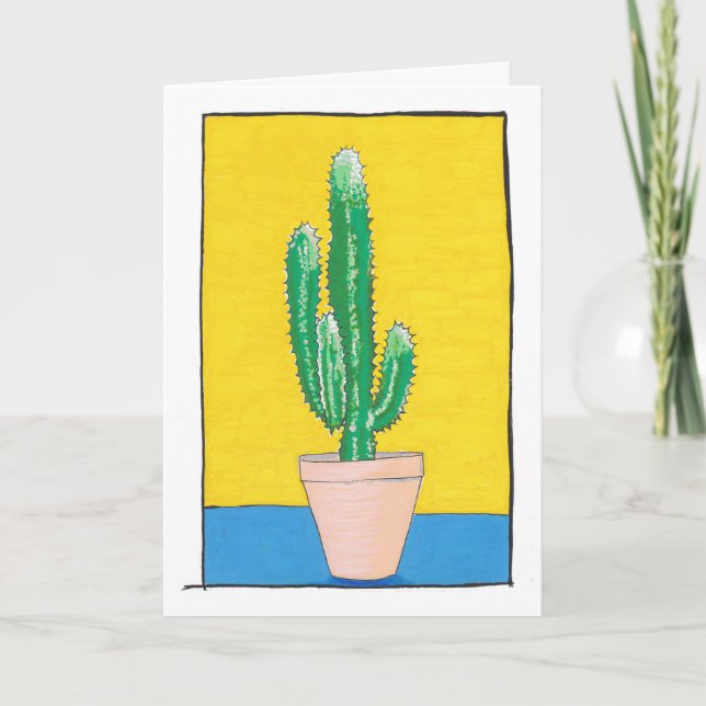Tarjeta Dibujo de Cactus verdes, sencillo, moderno, (Anverso)
