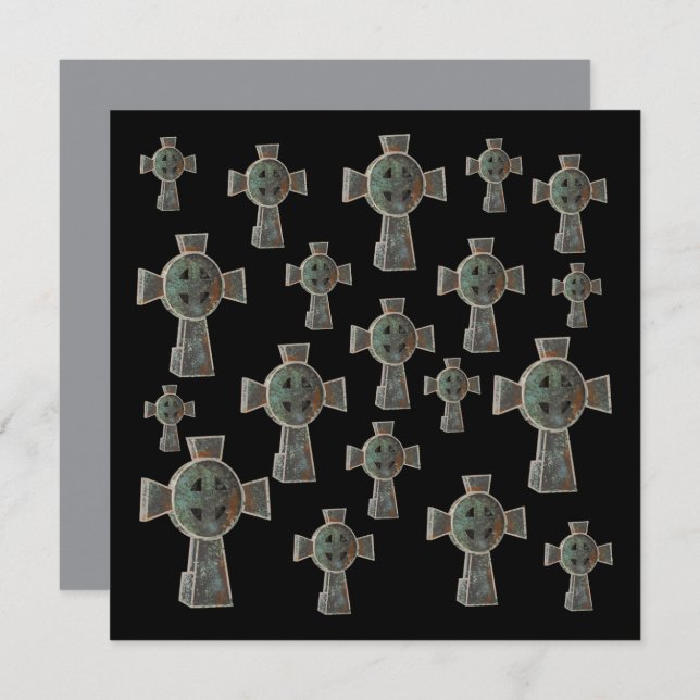Tarjeta Dibujo de cruz de piedra de la cabeza de jardín gó (Anverso / Reverso)