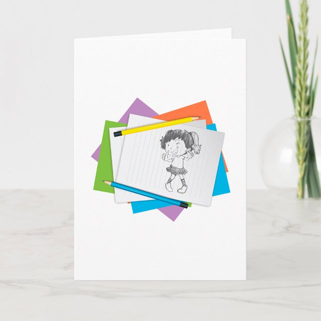 Tarjeta Dibujo de dibujos animados de Chicas con lápices d (Subido por el creador)